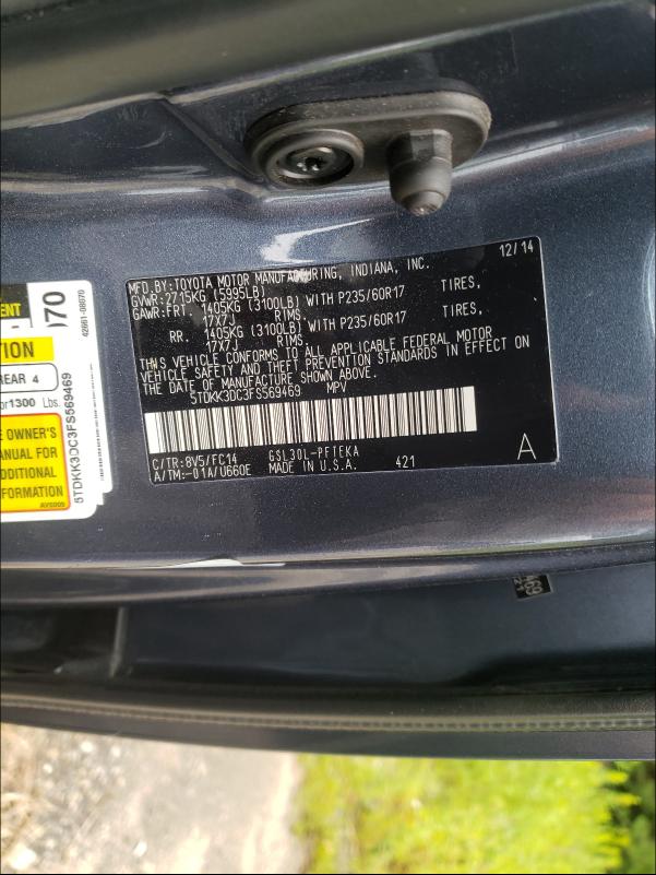 Photo 9 VIN: 5TDKK3DC3FS569469 - TOYOTA SIENNA LE 