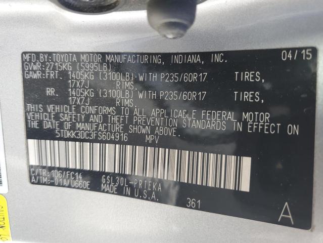 Photo 12 VIN: 5TDKK3DC3FS604916 - TOYOTA SIENNA LE 