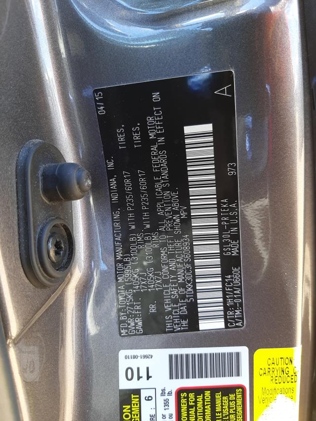 Photo 9 VIN: 5TDKK3DC3FS608934 - TOYOTA SIENNA LE 