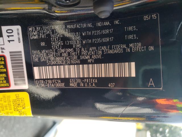 Photo 9 VIN: 5TDKK3DC3FS616046 - TOYOTA SIENNA LE 