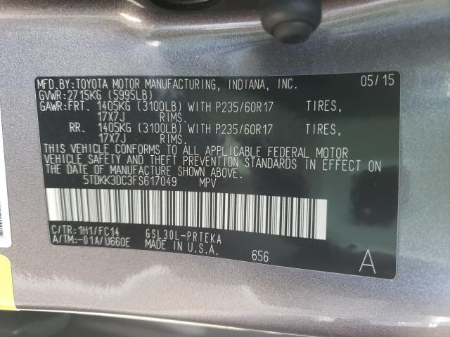 Photo 9 VIN: 5TDKK3DC3FS617049 - TOYOTA SIENNA LE 