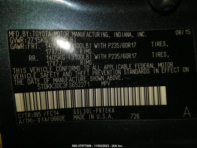 Photo 8 VIN: 5TDKK3DC3FS652271 - TOYOTA SIENNA 