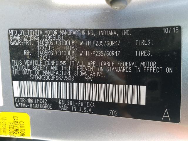 Photo 9 VIN: 5TDKK3DC3FS672908 - TOYOTA SIENNA LE 