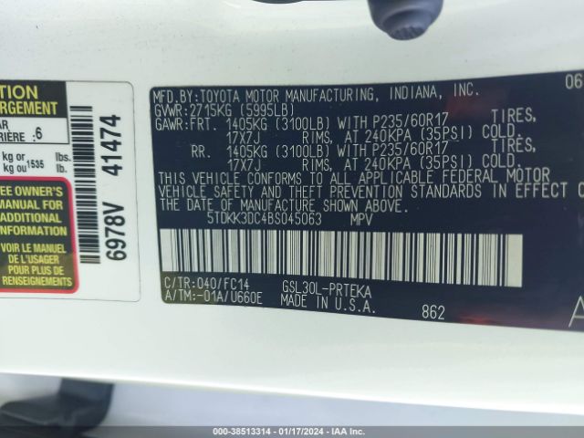 Photo 8 VIN: 5TDKK3DC4BS045063 - TOYOTA SIENNA 