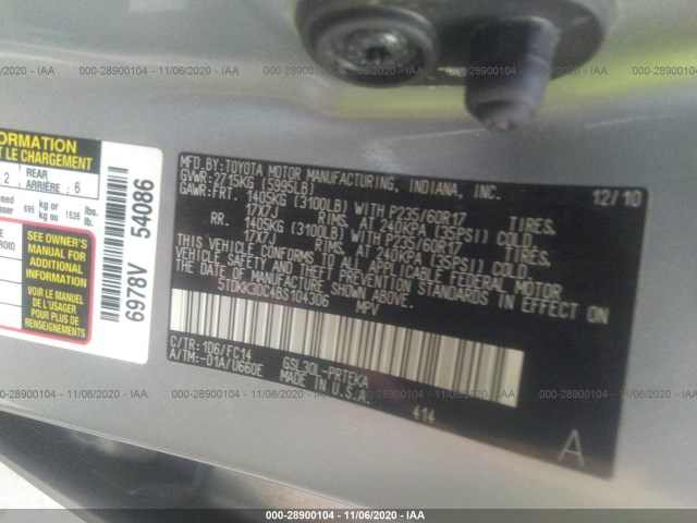 Photo 8 VIN: 5TDKK3DC4BS104306 - TOYOTA SIENNA 