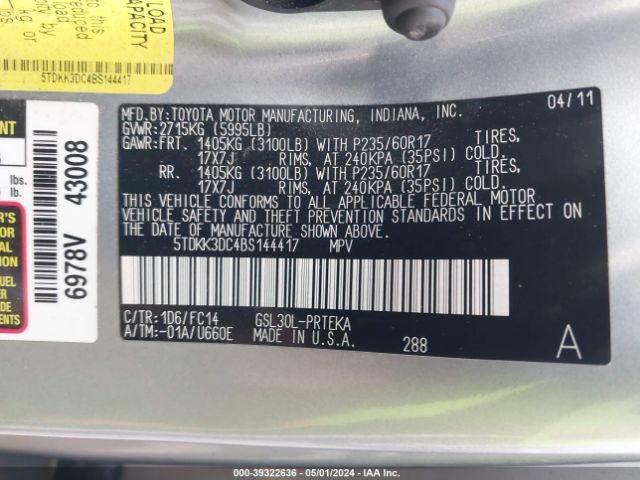 Photo 8 VIN: 5TDKK3DC4BS144417 - TOYOTA SIENNA 