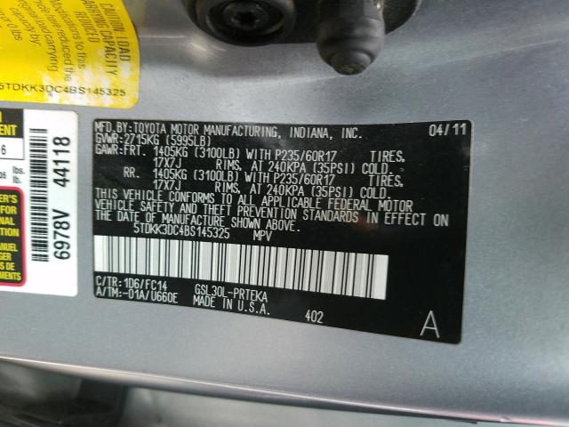 Photo 9 VIN: 5TDKK3DC4BS145325 - TOYOTA SIENNA LE 