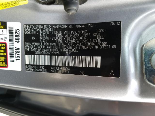 Photo 9 VIN: 5TDKK3DC4CS259195 - TOYOTA SIENNA LE 