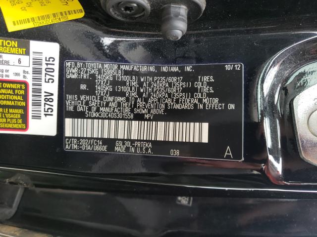 Photo 9 VIN: 5TDKK3DC4DS301558 - TOYOTA SIENNA LE 