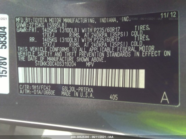 Photo 8 VIN: 5TDKK3DC4DS319204 - TOYOTA SIENNA 