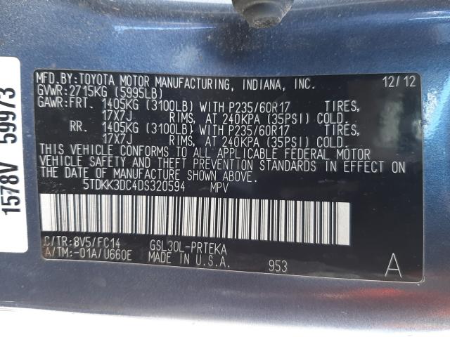 Photo 9 VIN: 5TDKK3DC4DS320594 - TOYOTA SIENNA 