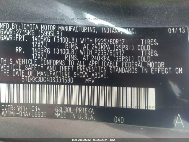 Photo 8 VIN: 5TDKK3DC4DS331580 - TOYOTA SIENNA 