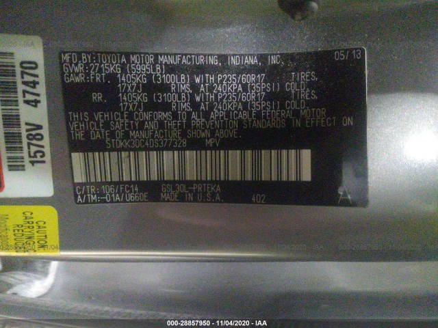 Photo 8 VIN: 5TDKK3DC4DS377328 - TOYOTA SIENNA 