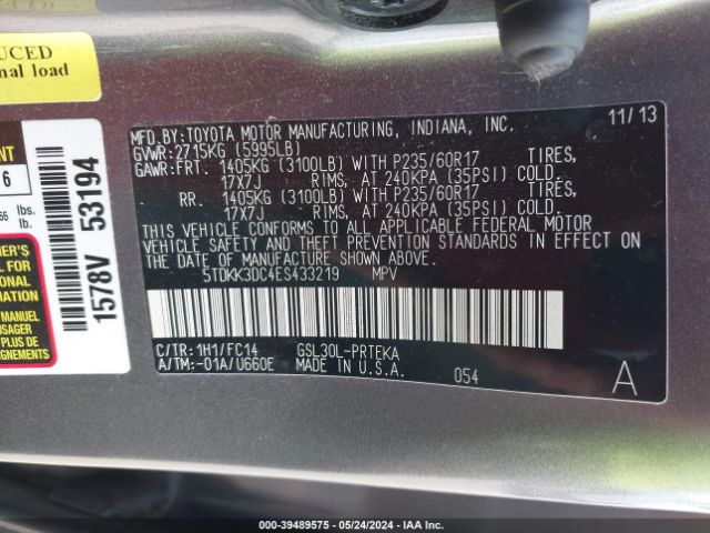 Photo 8 VIN: 5TDKK3DC4ES433219 - TOYOTA SIENNA 