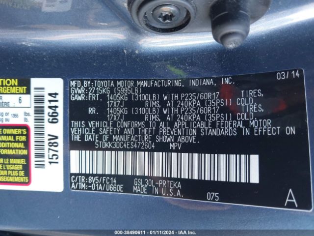 Photo 8 VIN: 5TDKK3DC4ES472604 - TOYOTA SIENNA 