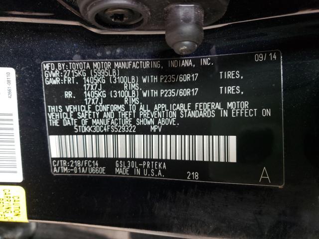 Photo 9 VIN: 5TDKK3DC4FS529322 - TOYOTA SIENNA LE 