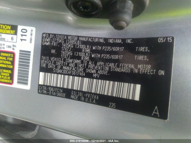 Photo 8 VIN: 5TDKK3DC4FS617464 - TOYOTA SIENNA 