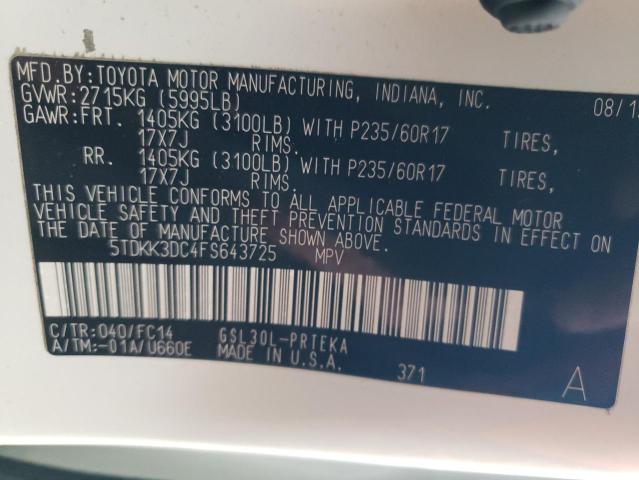 Photo 12 VIN: 5TDKK3DC4FS643725 - TOYOTA SIENNA LE 