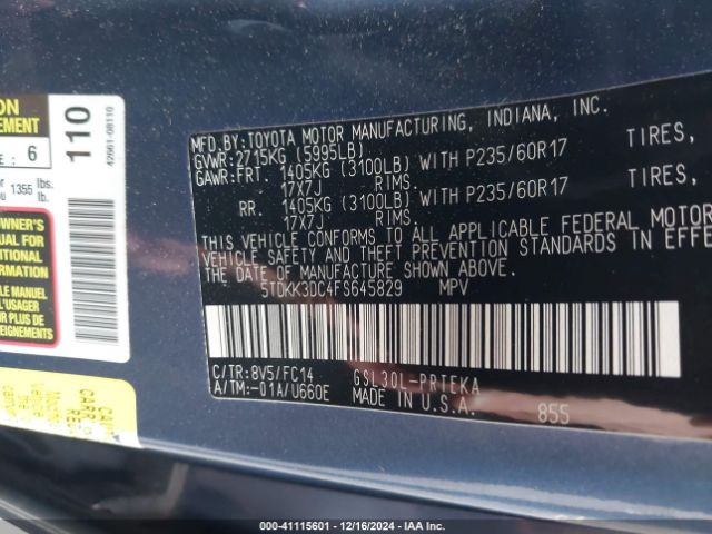 Photo 8 VIN: 5TDKK3DC4FS645829 - TOYOTA SIENNA 