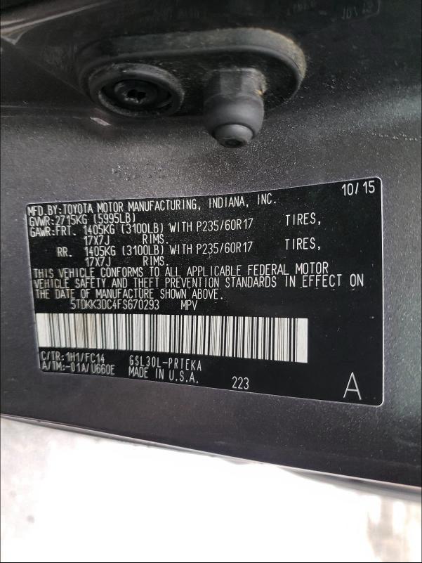 Photo 9 VIN: 5TDKK3DC4FS670293 - TOYOTA SIENNA LE 