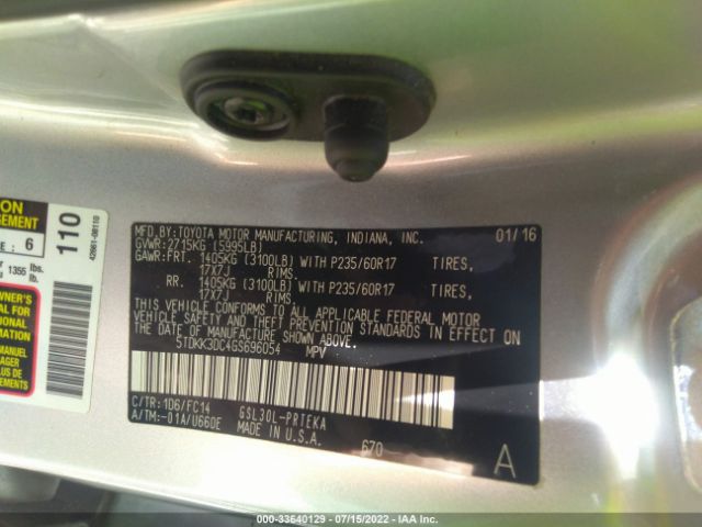 Photo 8 VIN: 5TDKK3DC4GS696054 - TOYOTA SIENNA 