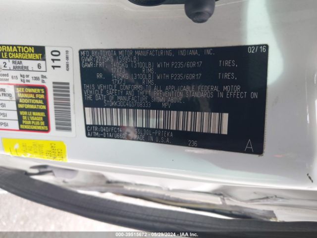 Photo 8 VIN: 5TDKK3DC4GS708333 - TOYOTA SIENNA 