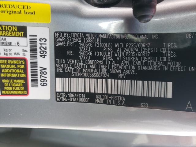 Photo 9 VIN: 5TDKK3DC5BS067024 - TOYOTA SIENNA 