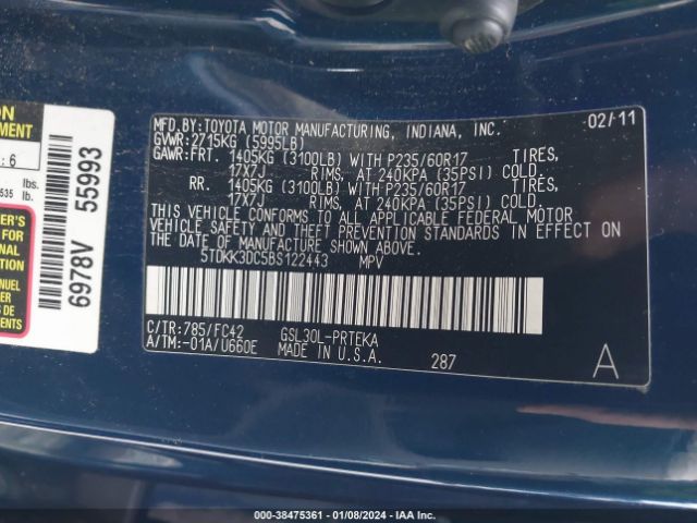 Photo 8 VIN: 5TDKK3DC5BS122443 - TOYOTA SIENNA 