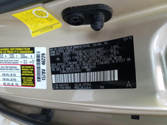 Photo 9 VIN: 5TDKK3DC5CS244057 - TOYOTA SIENNA LE 