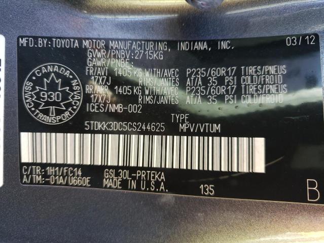 Photo 9 VIN: 5TDKK3DC5CS244625 - TOYOTA SIENNA LE 