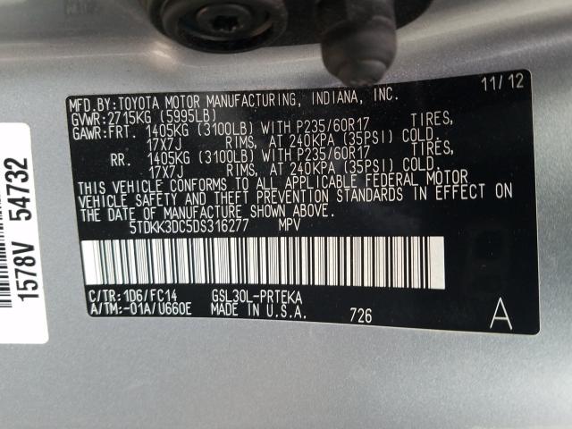 Photo 9 VIN: 5TDKK3DC5DS316277 - TOYOTA SIENNA LE 