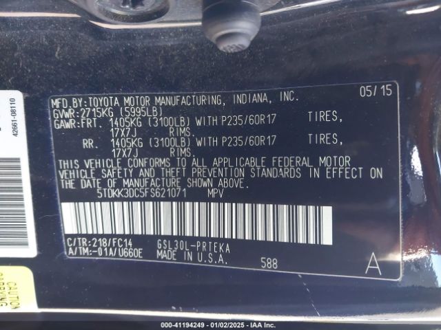 Photo 8 VIN: 5TDKK3DC5FS621071 - TOYOTA SIENNA 