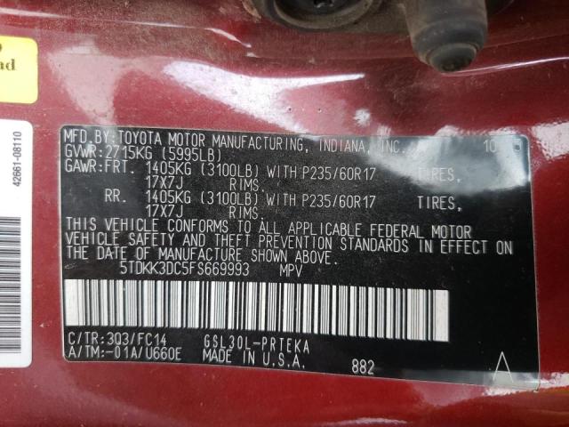 Photo 9 VIN: 5TDKK3DC5FS669993 - TOYOTA SIENNA LE 