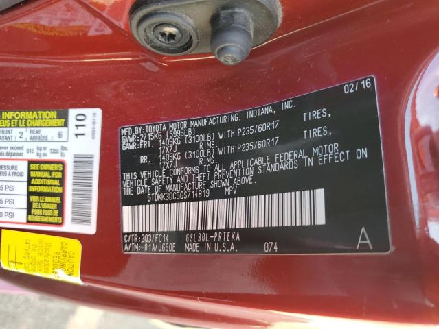 Photo 12 VIN: 5TDKK3DC5GS714819 - TOYOTA SIENNA LE 