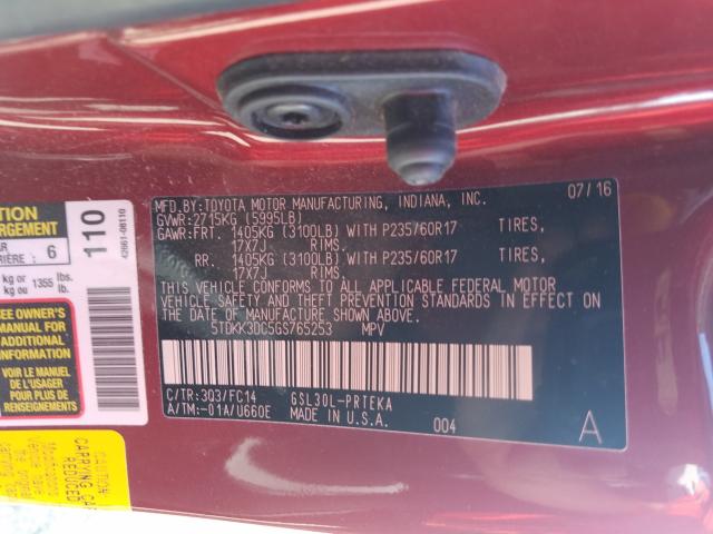 Photo 9 VIN: 5TDKK3DC5GS765253 - TOYOTA SIENNA LE 