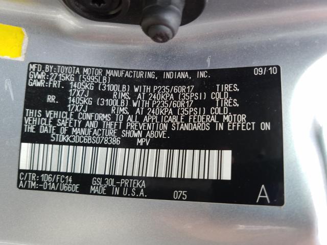 Photo 9 VIN: 5TDKK3DC6BS078386 - TOYOTA SIENNA LE 