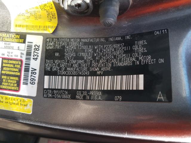 Photo 9 VIN: 5TDKK3DC6BS145049 - TOYOTA SIENNA LE 