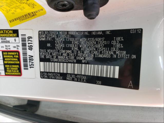 Photo 9 VIN: 5TDKK3DC6CS244018 - TOYOTA SIENNA LE 