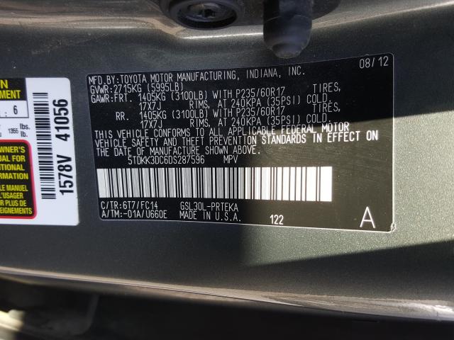 Photo 9 VIN: 5TDKK3DC6DS287596 - TOYOTA SIENNA LE 