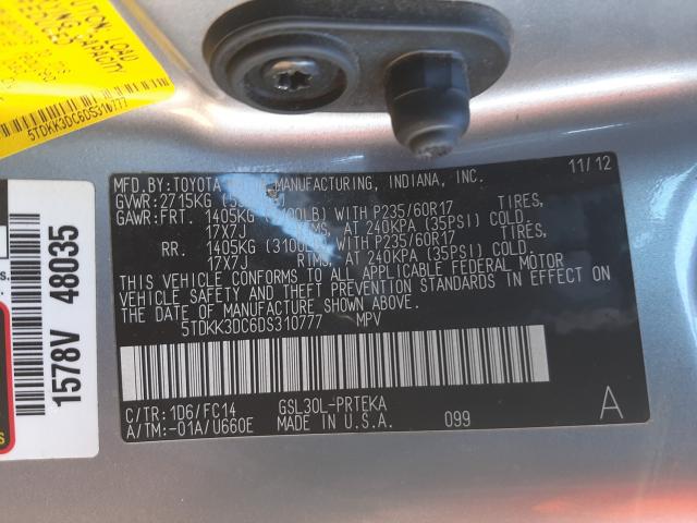 Photo 9 VIN: 5TDKK3DC6DS310777 - TOYOTA SIENNA LE 