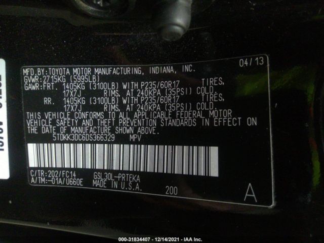 Photo 8 VIN: 5TDKK3DC6DS366329 - TOYOTA SIENNA 