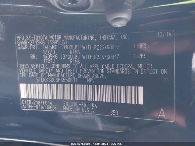 Photo 8 VIN: 5TDKK3DC6FS550611 - TOYOTA SIENNA 