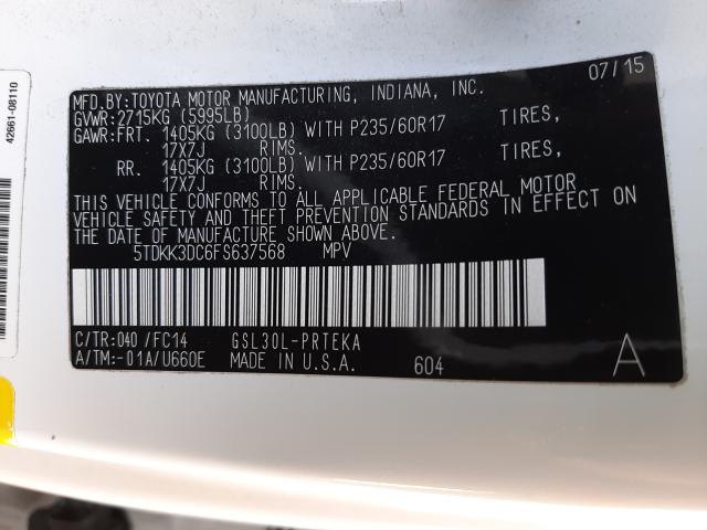 Photo 9 VIN: 5TDKK3DC6FS637568 - TOYOTA SIENNA LE 