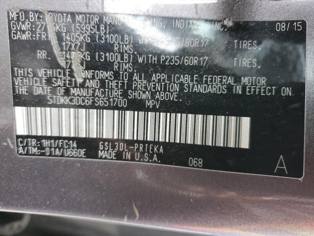 Photo 12 VIN: 5TDKK3DC6FS651700 - TOYOTA SIENNA LE 