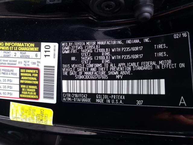 Photo 9 VIN: 5TDKK3DC6GS707605 - TOYOTA SIENNA LE 