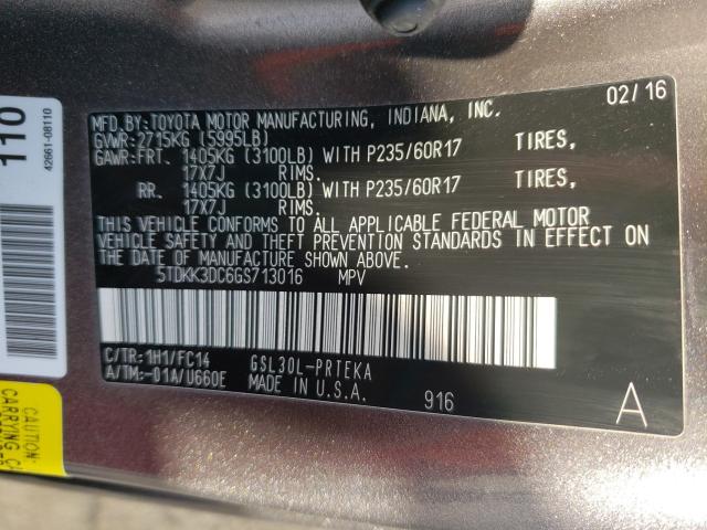 Photo 9 VIN: 5TDKK3DC6GS713016 - TOYOTA SIENNA LE 