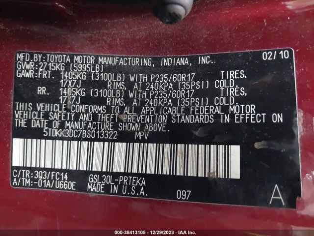 Photo 8 VIN: 5TDKK3DC7BS013322 - TOYOTA SIENNA 