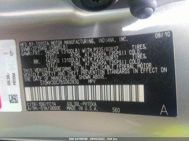 Photo 8 VIN: 5TDKK3DC7BS062830 - TOYOTA SIENNA 