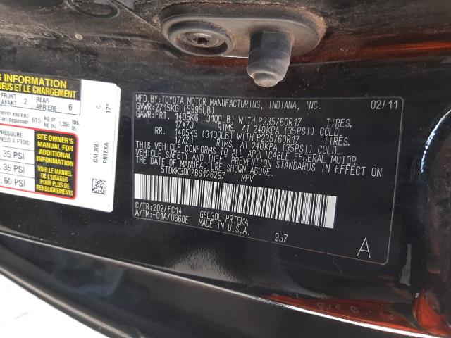 Photo 9 VIN: 5TDKK3DC7BS126297 - TOYOTA SIENNA LE 