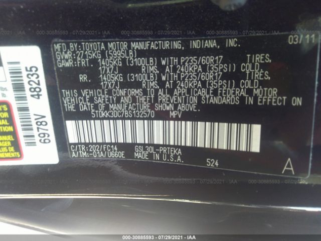 Photo 8 VIN: 5TDKK3DC7BS132570 - TOYOTA SIENNA 